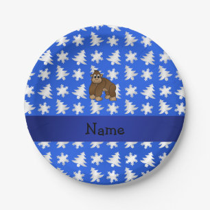 Personalisierter Name Gorilla Blue Schneeflocken Pappteller