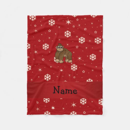 Personalisierter Name Gorilla Rote Schneeflocken Fleecedecke (Vorderseite)
