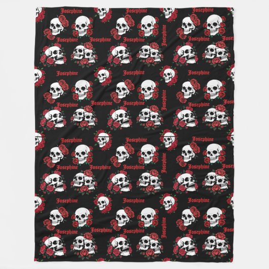 Personalisierter Name Gothic Skull & Rose Hallowee Fleecedecke (Vorderseite)