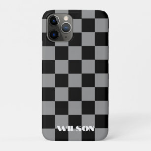 Personalisierter Name grau & schwarz kariert  Case-Mate iPhone Hülle