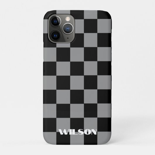 Personalisierter Name grau & schwarz kariert  Case-Mate iPhone Hülle (Rückseite)