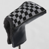 Personalisierter Name grau & schwarz kariert Golf Headcover (3/4 Vorderseite)