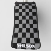 Personalisierter Name grau & schwarz kariert Golf Headcover (Rotieren 90)
