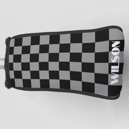 Personalisierter Name grau & schwarz kariert Golf Headcover (Vorderseite)