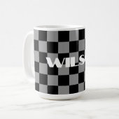 personalisierter Name grau und schwarz kariert  Kaffeetasse (Vorderseite Links)