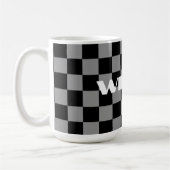 personalisierter Name grau und schwarz kariert  Kaffeetasse (Links)