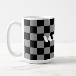 personalisierter Name grau und schwarz kariert  Kaffeetasse