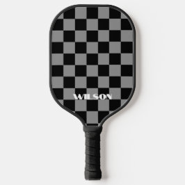 personalisierter Name grau und schwarz kariert  Pickleball Schläger