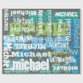 Personalisierter Name Graue blaue grüne U-Bahn Art Geschenkpapier (Flach)