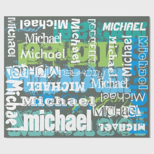 Personalisierter Name Graue blaue grüne U-Bahn Art Geschenkpapier (Flach)