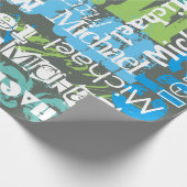 Personalisierter Name Graue blaue grüne U-Bahn Art Geschenkpapier (Ecke)