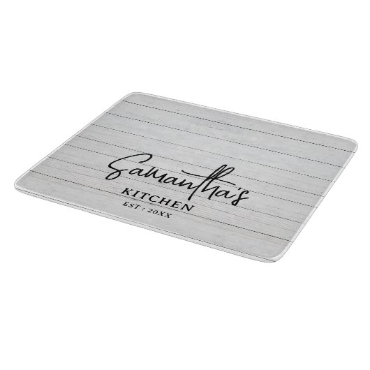 Personalisierter Name Gray Wood Bauernhof Küche Schneidebrett (Ecke)