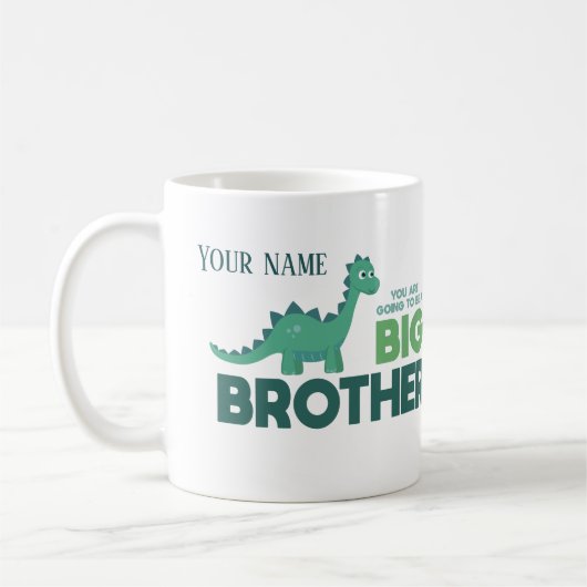 Personalisierter Name Großbruderankündigung Dino Kaffeetasse (Links)