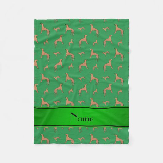 Personalisierter Name Grün Whippet Hunde Fleecedecke (Vorderseite)