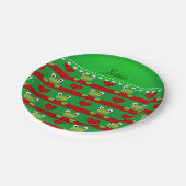 Personalisierter Name grüne Frösche Pappteller (Schrägansicht)