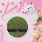 Personalisierter Name Grüne Glitzer Erdbeere Pappteller (Party)