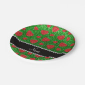 Personalisierter Name Grüne Glitzer Erdbeere Pappteller (Schrägansicht)