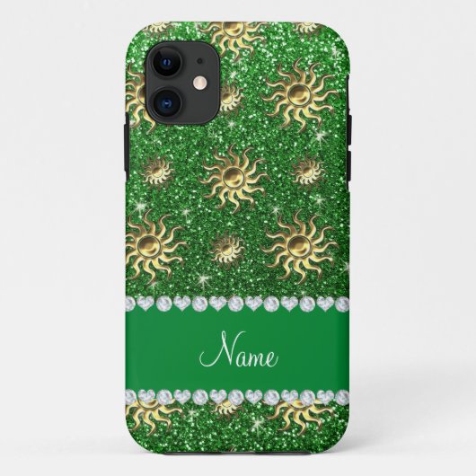 Personalisierter Name, grüne goldene Sonnen Case-Mate iPhone Hülle (Rückseite)
