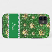 Personalisierter Name, grüne goldene Sonnen Case-Mate iPhone Hülle (Rückseite (Horizontal))