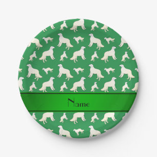 Personalisierter Name: grüne Kuvasz-Hunde Pappteller