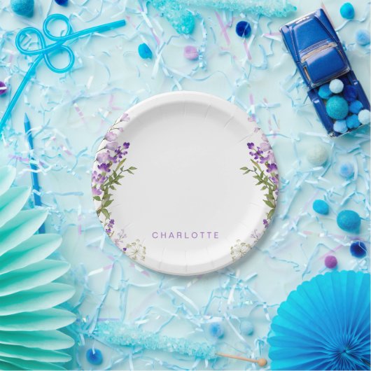 Personalisierter Name Grüne Lavendel Dusche Pappteller (Party)