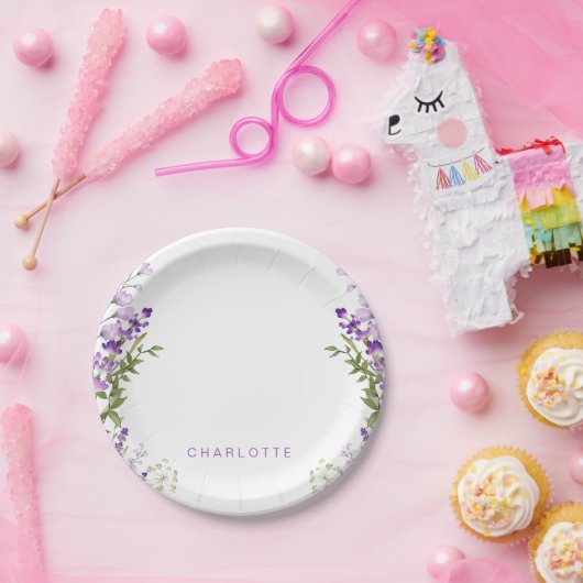 Personalisierter Name Grüne Lavendel Dusche Pappteller (Party)