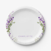 Personalisierter Name Grüne Lavendel Dusche Pappteller (Vorderseite)