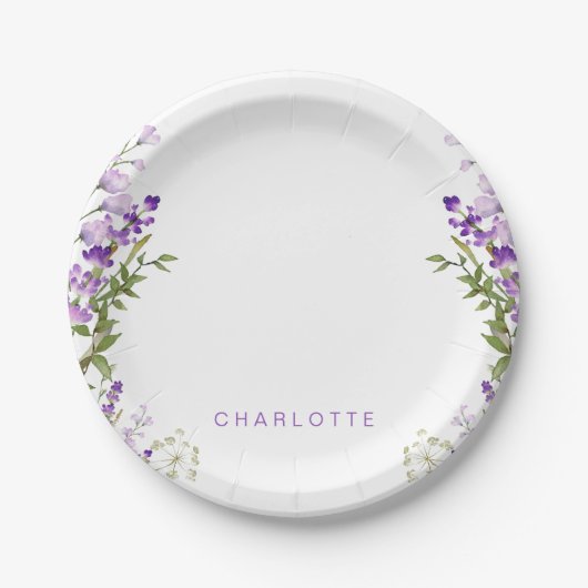 Personalisierter Name Grüne Lavendel Dusche Pappteller (Vorderseite)