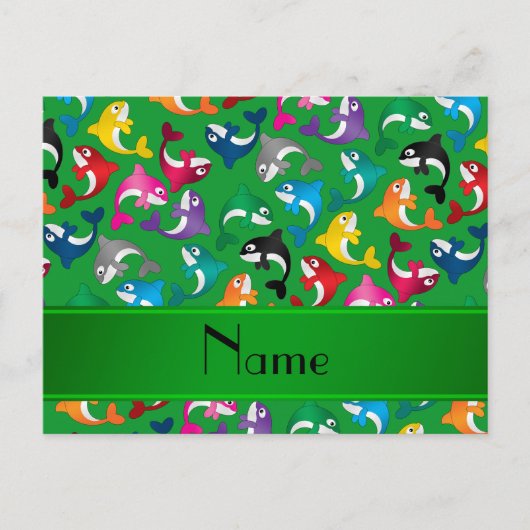 Personalisierter Name: Grüne Regenbogenwale Postkarte (Vorderseite)