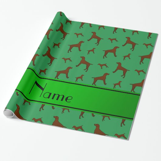 Personalisierter Name: Grüne Vizsla-Hunde Geschenkpapier (Ungerollt)
