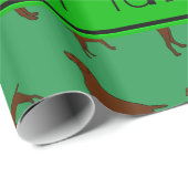 Personalisierter Name: Grüne Vizsla-Hunde Geschenkpapier (Rolleneckpunkt)