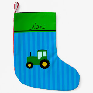 Personalisierter Name grüne Zugmaschine blaue Str Kleiner Weihnachtsstrumpf