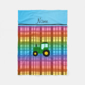 Personalisierter Name grüner Traktor Regenbogen ka Fleecedecke (Vorderseite)