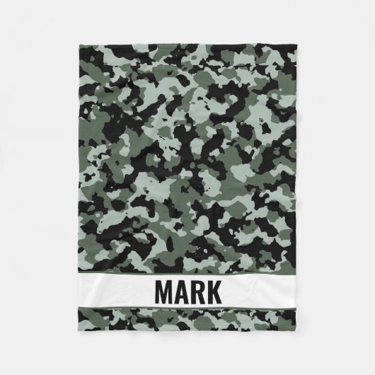 Personalisierter Name Grünes Camouflage-Muster Fleecedecke (Vorderseite)
