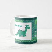 Personalisierter Name grünes Dinosaurier-Tier Kaffeetasse (Vorderseite Links)