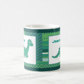 Personalisierter Name grünes Dinosaurier-Tier Kaffeetasse (Mittel)
