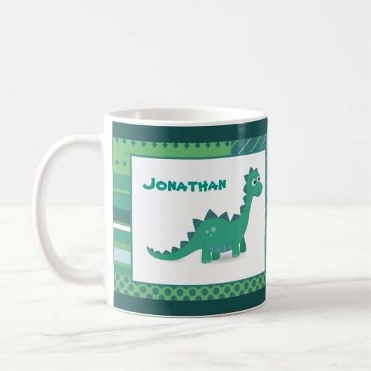 Personalisierter Name grünes Dinosaurier-Tier Kaffeetasse (Links)