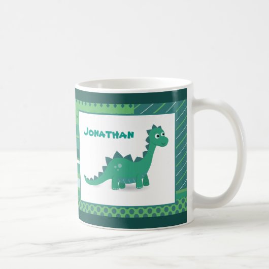 Personalisierter Name grünes Dinosaurier-Tier Kaffeetasse (Rechts)