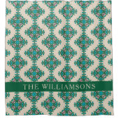 Personalisierter Name Grünes Vintages Fliesenmuste Duschvorhang (Vorderseite)