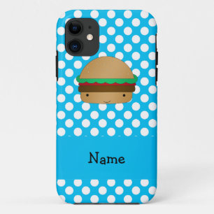 Personalisierter Name Hamburger, blaue Polka-Punkt Case-Mate iPhone Hülle