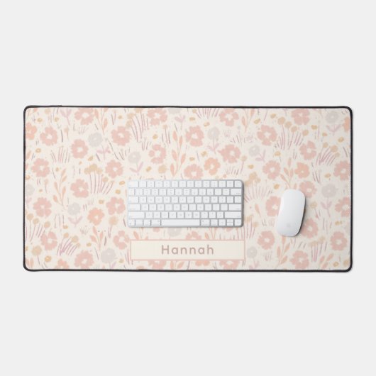 Personalisierter Name Hand gezeichnet Blütenweibch Schreibtischunterlage (Tastatur & Maus)