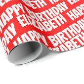 Personalisierter Name Happy Birthday Red Geschenkpapier (Rolleneckpunkt)