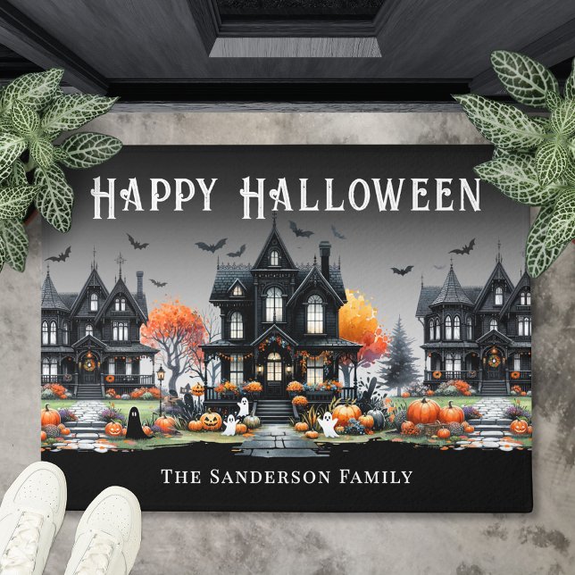 Personalisierter Name Happy Halloween Fußmatte (Personalized Name Happy Halloween Doormat)