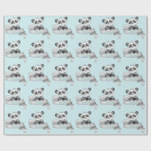 Personalisierter Name Happy Panda Baby Boy Blue & Geschenkpapier (Flach)
