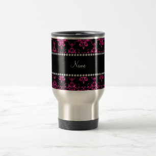 Personalisierter Name Heißrosa Glitzer Damast Reisebecher