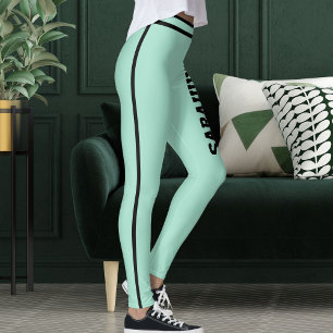 Personalisierter Name Hell Türkis Schwarze Streife Leggings