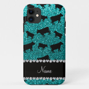 Personalisierter Name helle Aqua Glitzer Kühe Case-Mate iPhone Hülle