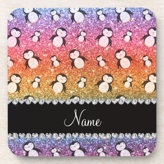 Personalisierter Name heller Regenbogen-Glitzer-Pi Getränkeuntersetzer (Vorderseite)