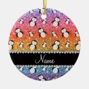 Personalisierter Name heller Regenbogen-Glitzer-Pi Keramikornament