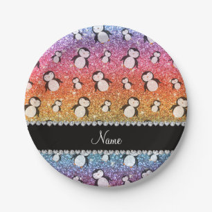 Personalisierter Name heller Regenbogen-Glitzer-Pi Pappteller